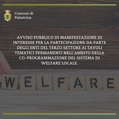 Avviso pubblico di manifestazione di interesse per la partecipazione da parte degli enti del terzo settore ai tavoli tematici permanenti nell'ambito della co-programmazione del sistema di welfare locale.
