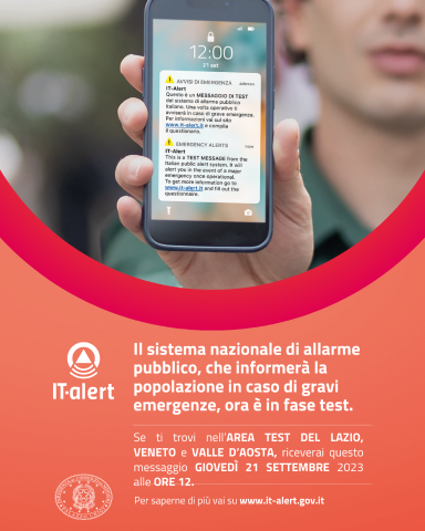 It-Alert, nella Regione Lazio - test, nuova data mercoledì 27 settembre alle ore 12.00